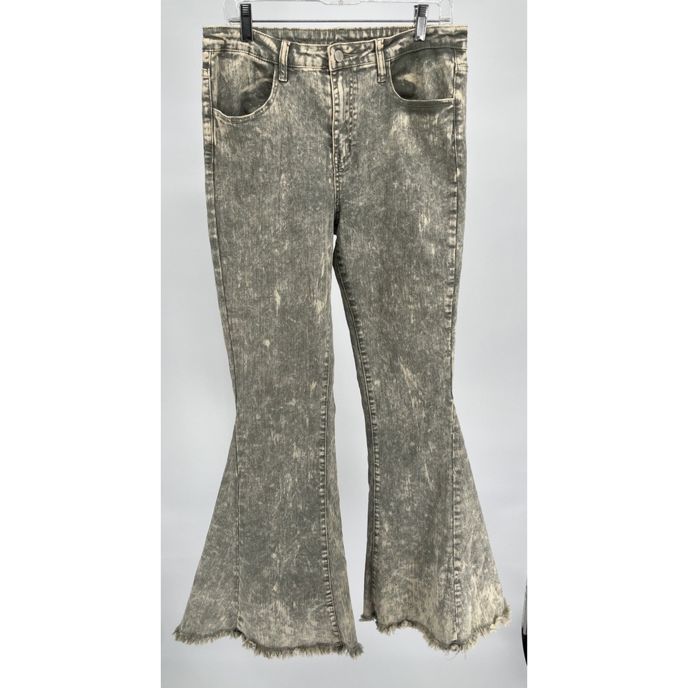 SAINTS & HEARTS Y2K Jeans High‎ Rise Acid Wash Bell Bottom Stretchy Denim Size L